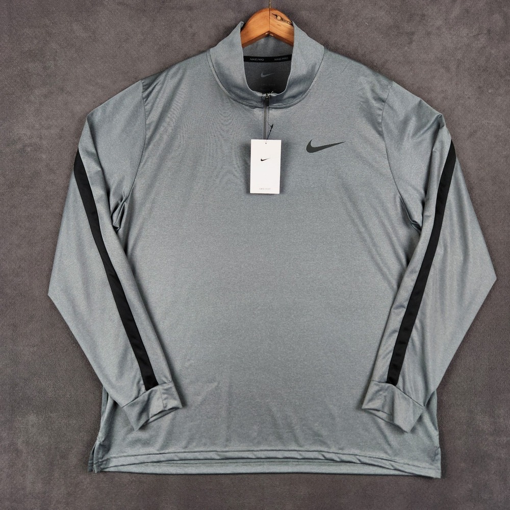 Nike Pro Dri-FIT 1/4 Zip Hyper Dry Training Pullover Mens XL Gray DM5503-070 NEW